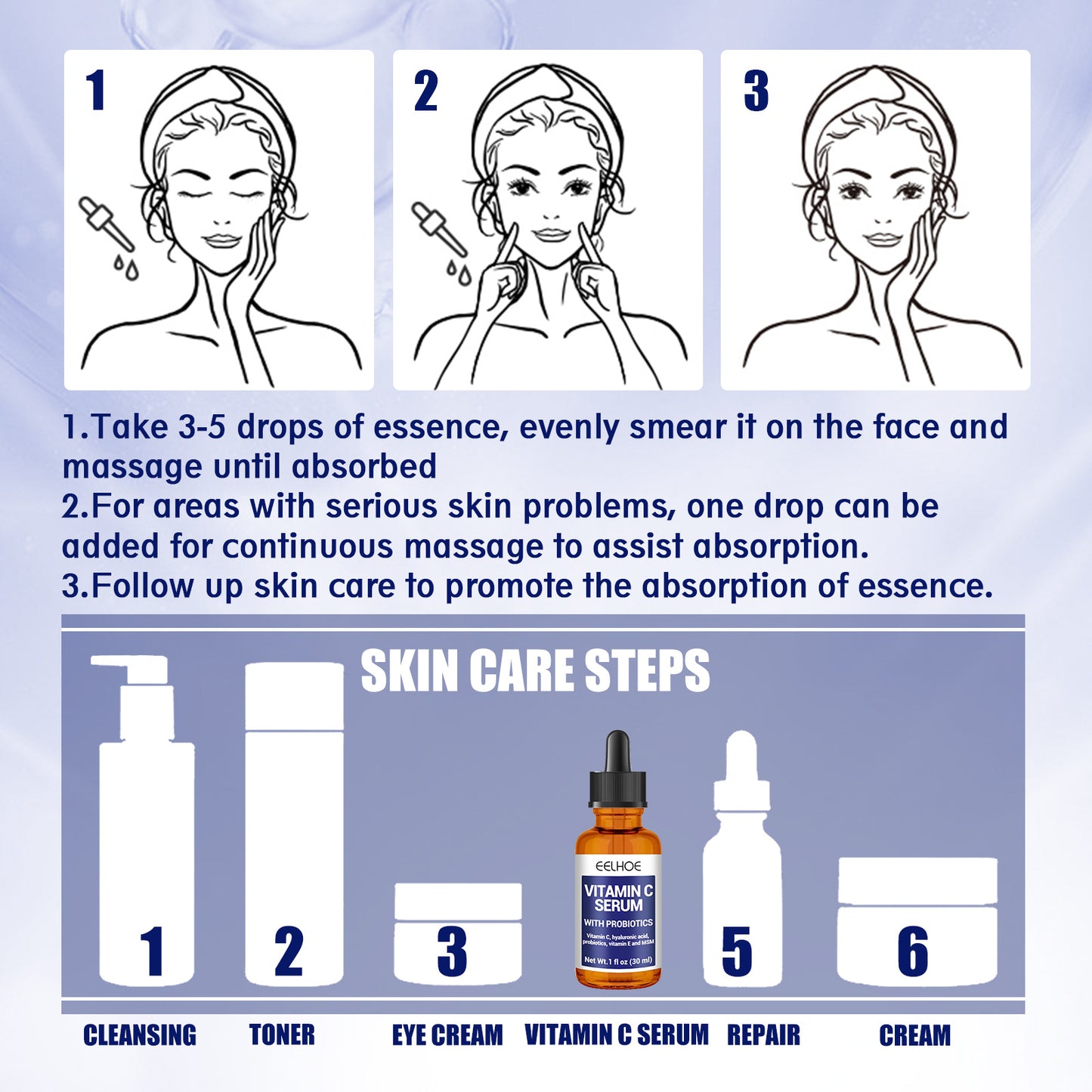 EELHOE Anti-aging Vitamin C Facial Essence, Reduces Spots Acne Fine Lines, Moisturizes Facial Essence