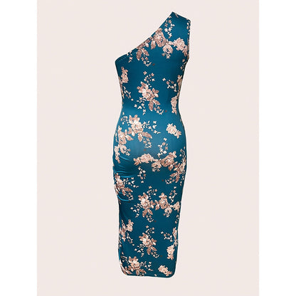 Women's One Shoulder Bodycon Dresses Summer 2025 Ruched High Split Floral Beach Cocktail Wedding Guest Dress