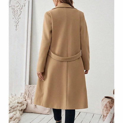 Women's Notch Lapel Trench Coat, Single Breasted Mid-Long Casual Formal Outerwear For Fall Winter