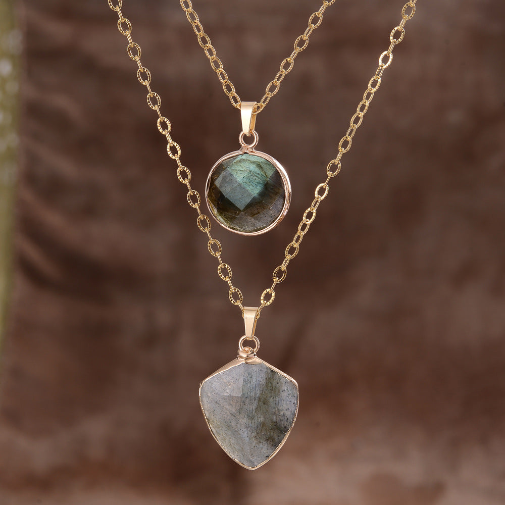 Moonstone Pendant Double Chain Necklace