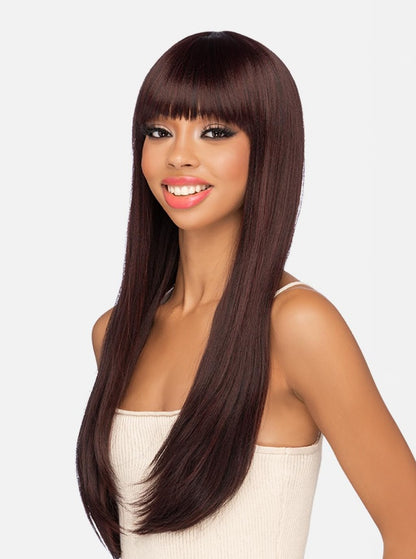 ENTRANCED STYLES Natural Black Wigs For Women Long Straight Wig With Bangs Black Hair Wigs Heat Resistant Synthetic Womens Wig For Daily Party Use 24 Inch