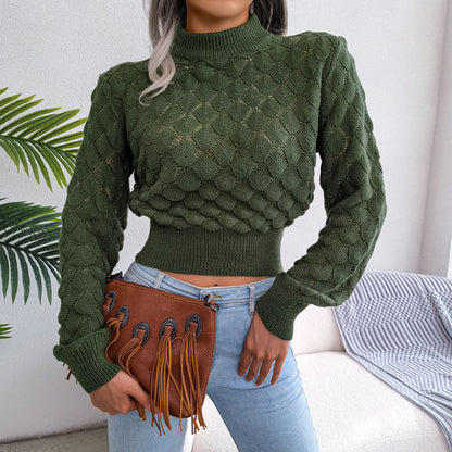 Autumn And Winter 3D Diamond Long-Sleeve Cropped Knit Sweater