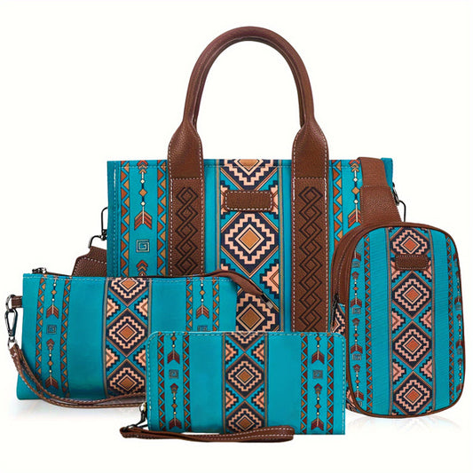 4Pcs Women's Tote Bag, Retro Work Bag Lightweight, Bohemian Style Tote Bag