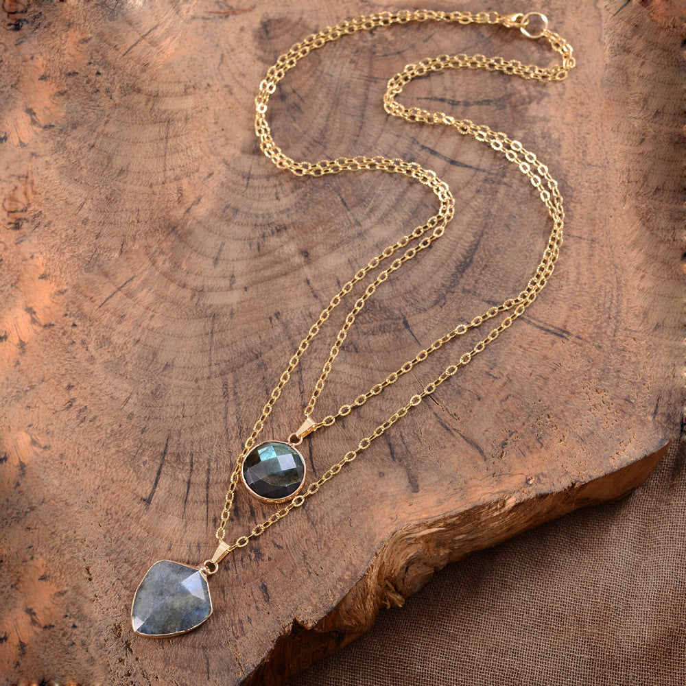 Moonstone Pendant Double Chain Necklace