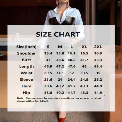 Women's Fashion V-Neck Long Sleeve Shirt Leather Trim Dress Belted Pocket Detail Bodycon Midi Dress