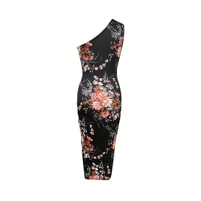 Women's One Shoulder Bodycon Dresses Summer 2025 Ruched High Split Floral Beach Cocktail Wedding Guest Dress