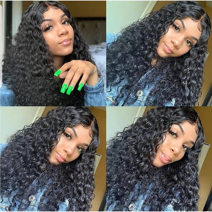 4x4 Lace Closure Human Hair Wig, Water Wave Wig Natural Color, 150 Percent Density