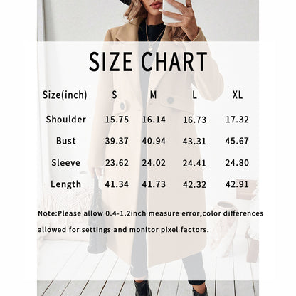 Women's Notch Lapel Trench Coat, Single Breasted Mid-Long Casual Formal Outerwear For Fall Winter