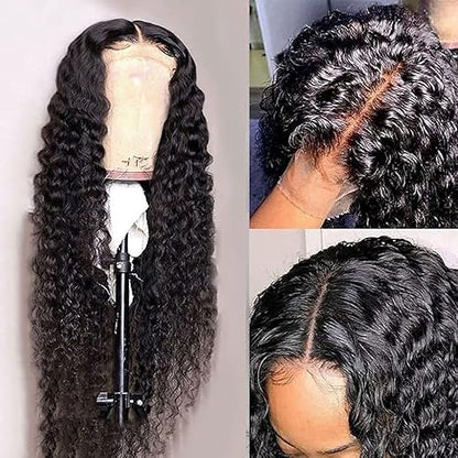 4x4 Lace Closure Human Hair Wig, Water Wave Wig Natural Color, 150 Percent Density