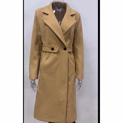 Women's Notch Lapel Trench Coat, Single Breasted Mid-Long Casual Formal Outerwear For Fall Winter