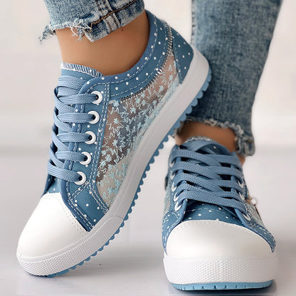 Floral Embroidered Polka Dot Print Sneakers